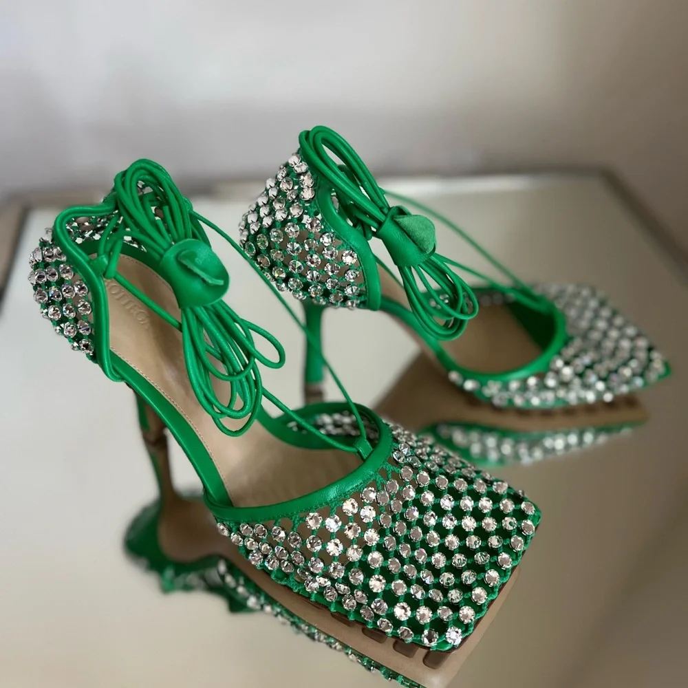 New Bottega VENETA crystal Sandal Rhinestone mesh and leather sandals $1,950